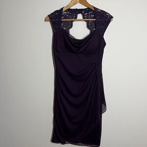XSCAPE By Joanna Chen Purple Maxi Dress Lace Keyhole Evening Women’s Size 6
